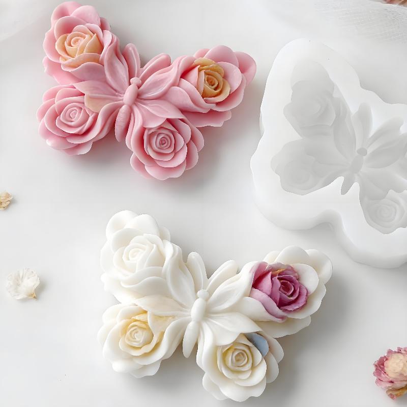 Candle Making Supplies Usa - DIY 장미 나비 모양 실리콘 몰드